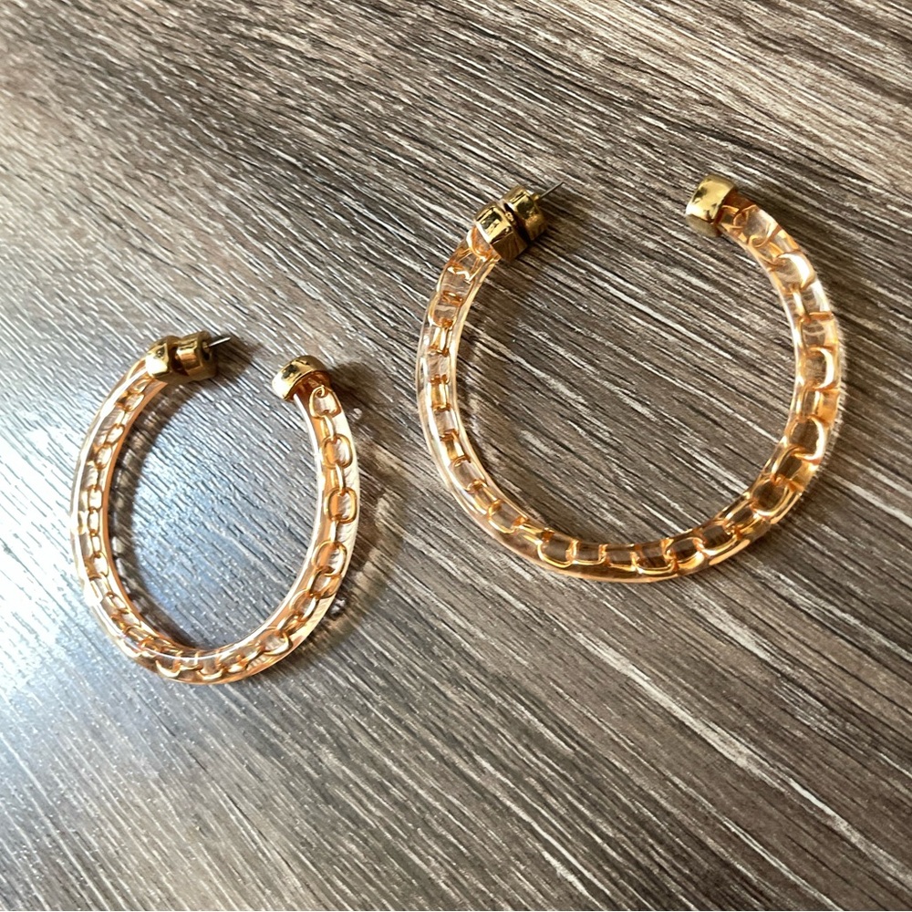 Diana Twisted Round Earrings Gold Tone Chain Link Women’s Sz 3”
